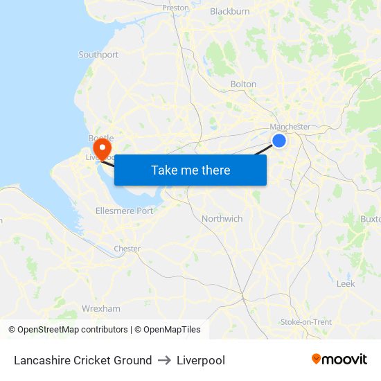 Lancashire Cricket Ground to Liverpool map