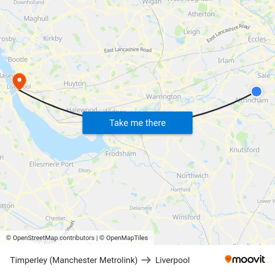 Timperley (Manchester Metrolink) to Liverpool map