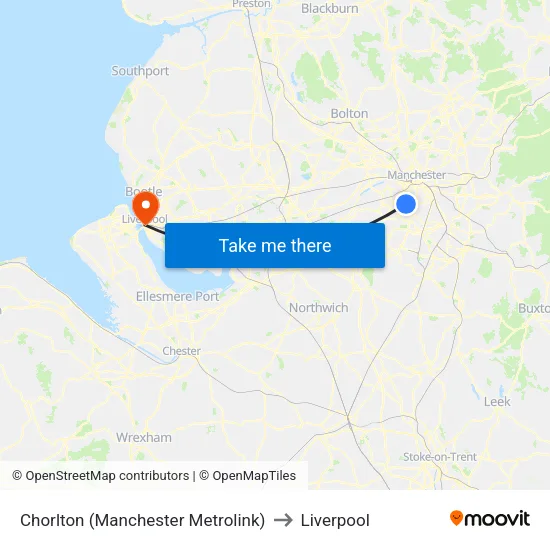 Chorlton (Manchester Metrolink) to Liverpool map