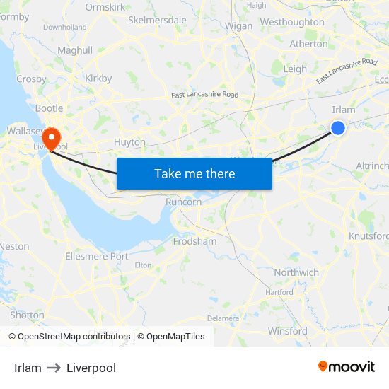 Irlam to Liverpool map