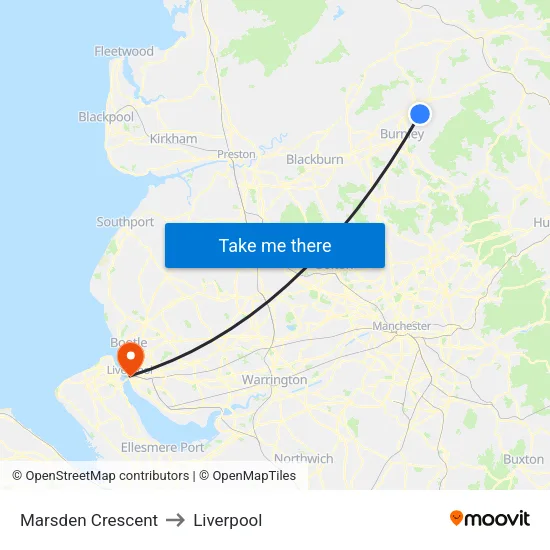 Marsden Crescent to Liverpool map
