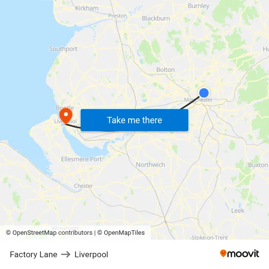 Factory Lane to Liverpool map