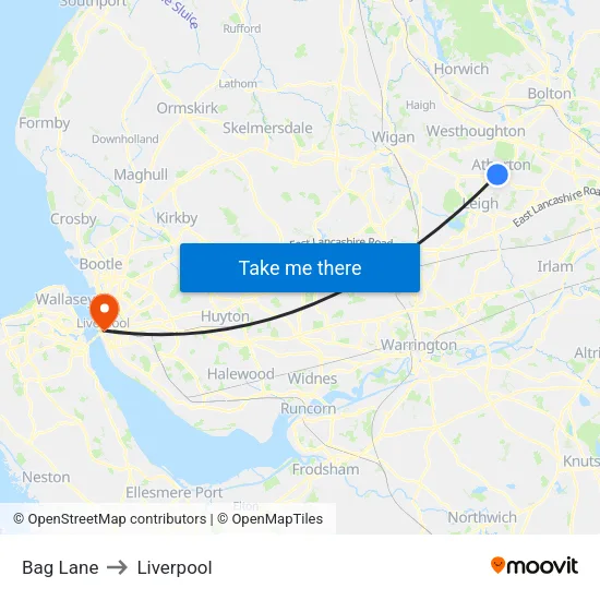 Bag Lane to Liverpool map
