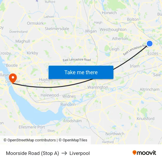 Moorside Road to Liverpool map