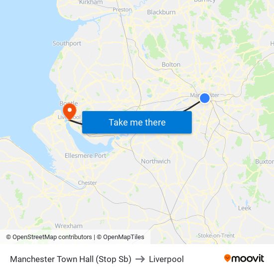 Manchester Town Hall (Stop Sb) to Liverpool map