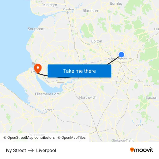 Ivy Street to Liverpool map