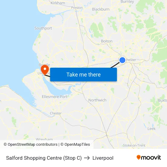 Salford Shopping Centre to Liverpool map