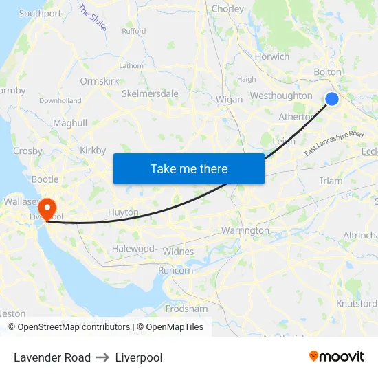 Lavender Road to Liverpool map