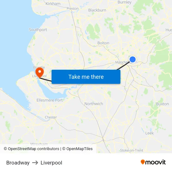 Broadway to Liverpool map