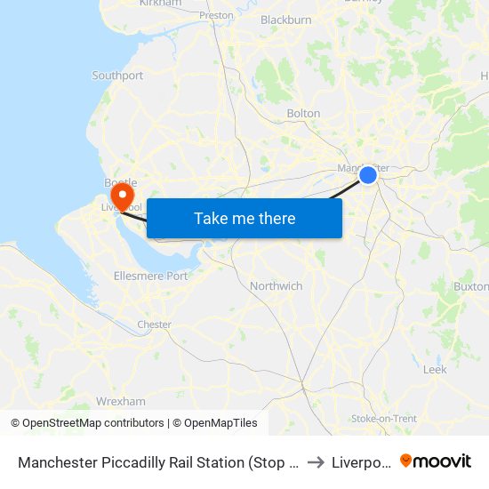 Manchester Piccadilly Rail Station (Stop A) to Liverpool map