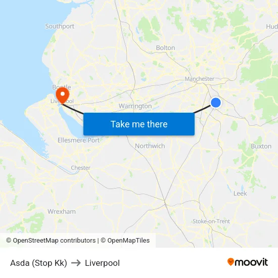 Asda to Liverpool map