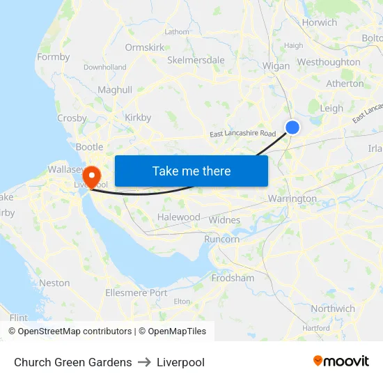 Church Green Gardens to Liverpool map