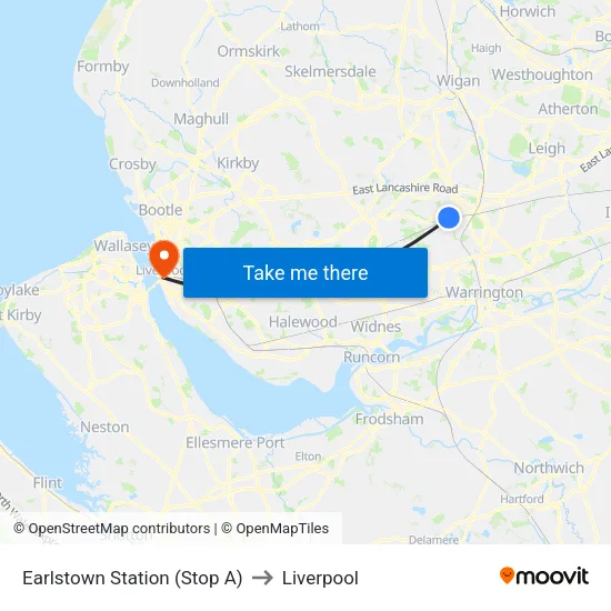 Earlstown Station to Liverpool map