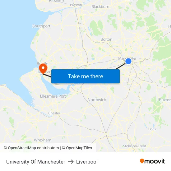 University Of Manchester to Liverpool map