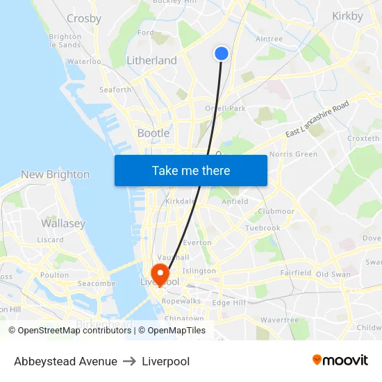Abbeystead Avenue to Liverpool map