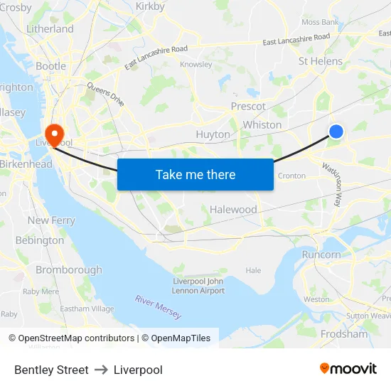 Bentley Street to Liverpool map