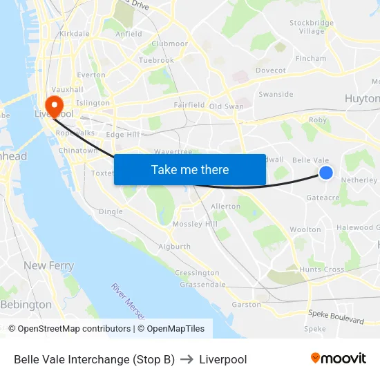 Belle Vale Interchange to Liverpool map