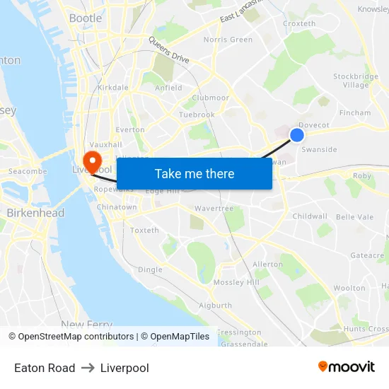 Eaton Road to Liverpool map