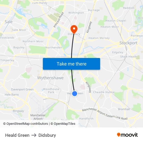Heald Green to Didsbury map