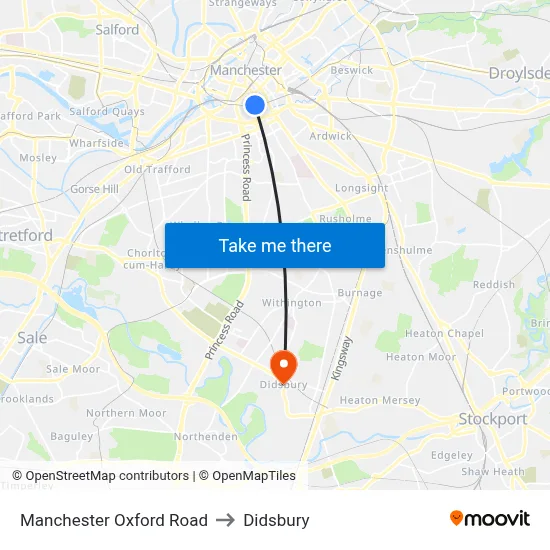 Manchester Oxford Road to Didsbury map
