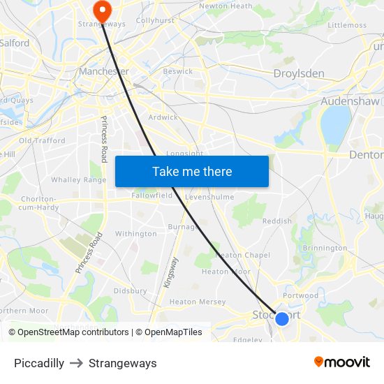 Piccadilly to Strangeways map