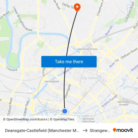 Deansgate-Castlefield (Manchester Metrolink) to Strangeways map