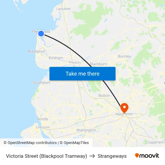 Victoria Street (Blackpool Tramway) to Strangeways map