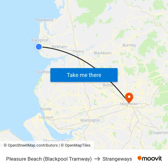 Pleasure Beach (Blackpool Tramway) to Strangeways map