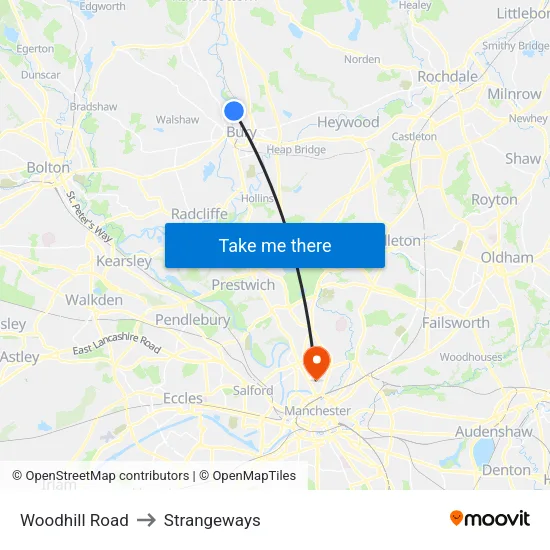 Woodhill Road to Strangeways map