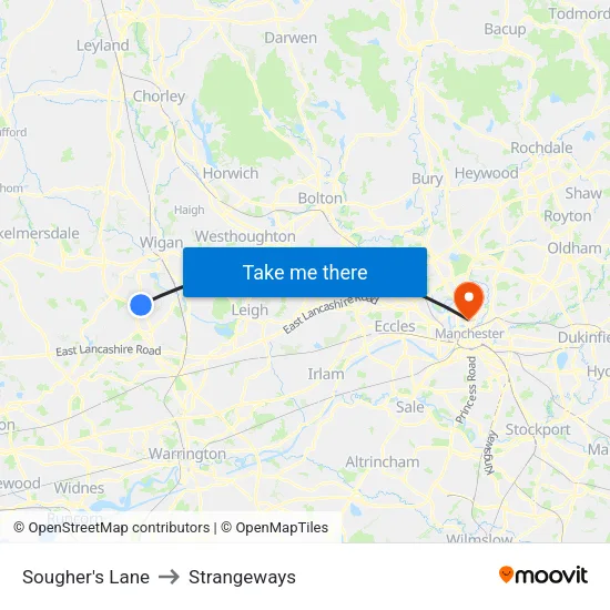 Sougher's Lane to Strangeways map