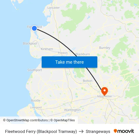 Fleetwood Ferry (Blackpool Tramway) to Strangeways map