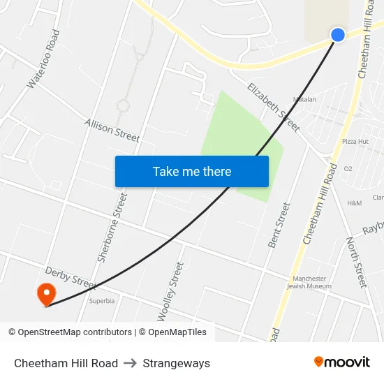 Cheetham Hill Road to Strangeways map