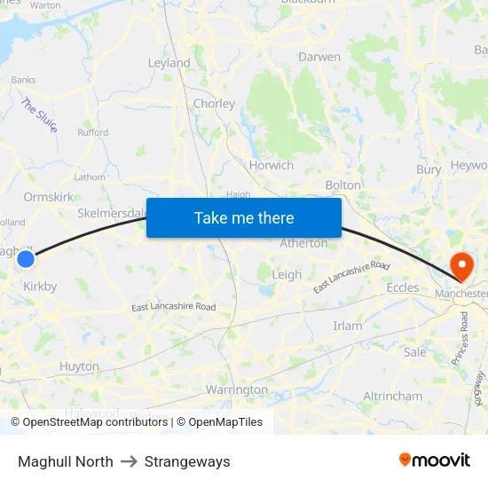 Maghull North to Strangeways map