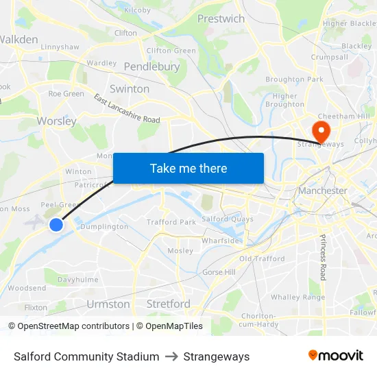 Salford Community Stadium to Strangeways map