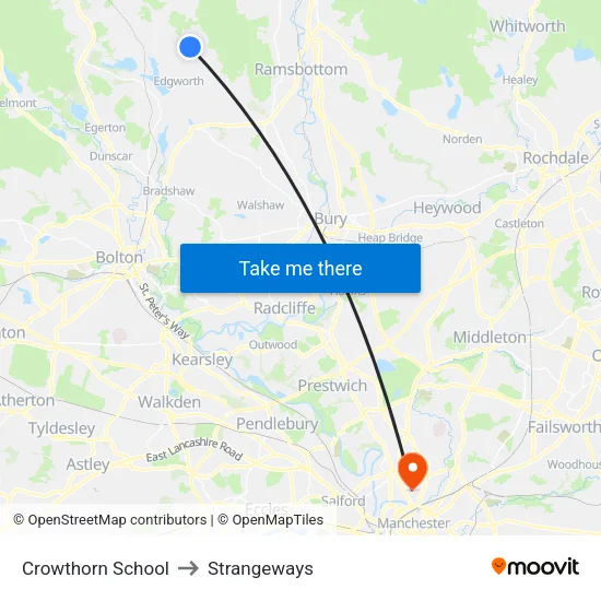 Crowthorn School to Strangeways map