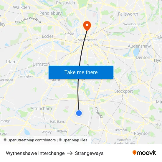 Wythenshawe Interchange to Strangeways map