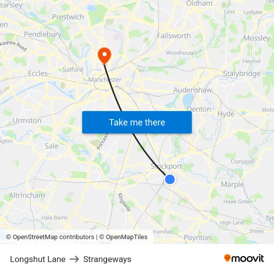 Longshut Lane to Strangeways map