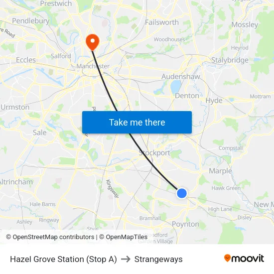 Hazel Grove Station to Strangeways map