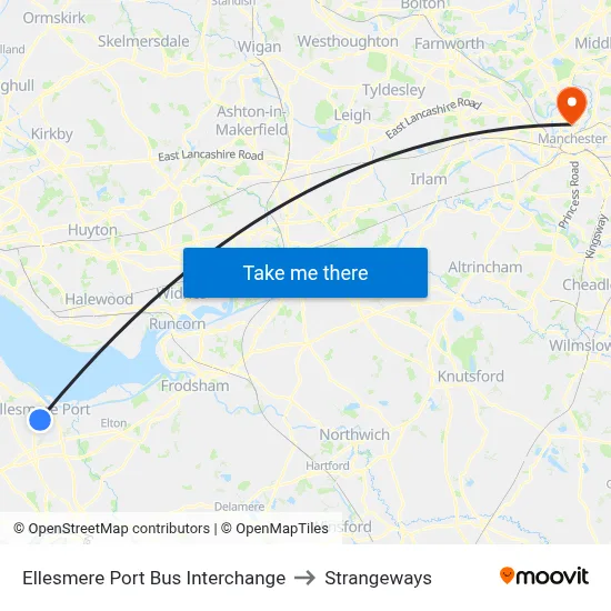 Ellesmere Port Bus Interchange to Strangeways map