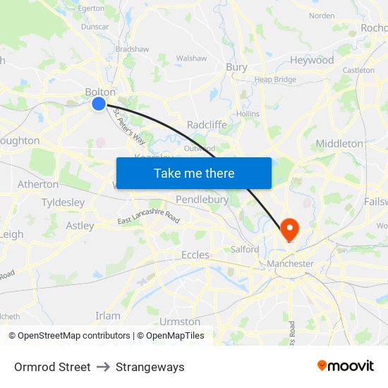 Ormrod Street to Strangeways map