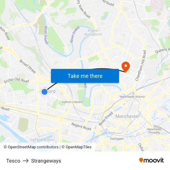 Tesco to Strangeways map
