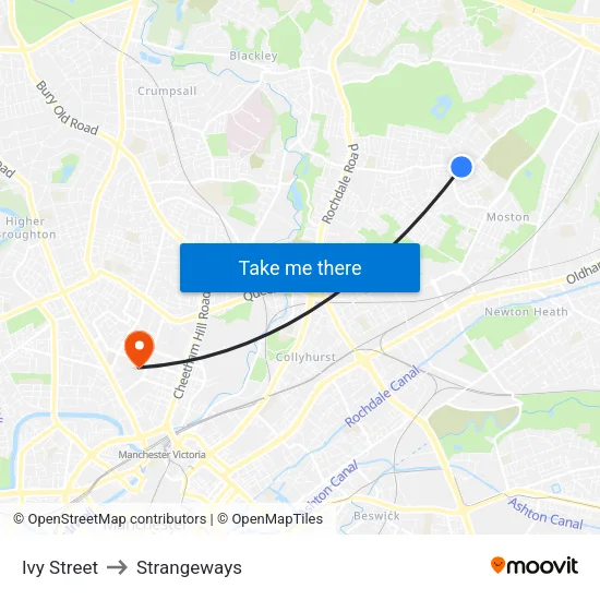 Ivy Street to Strangeways map