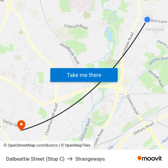 Dalbeattie Street to Strangeways map