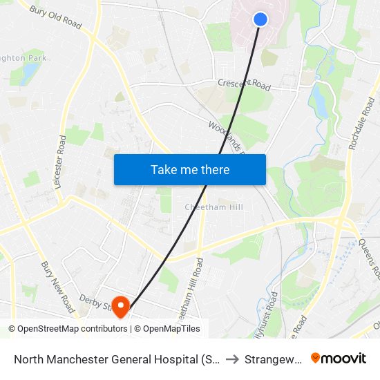 North Manchester General Hospital (Stop F) to Strangeways map