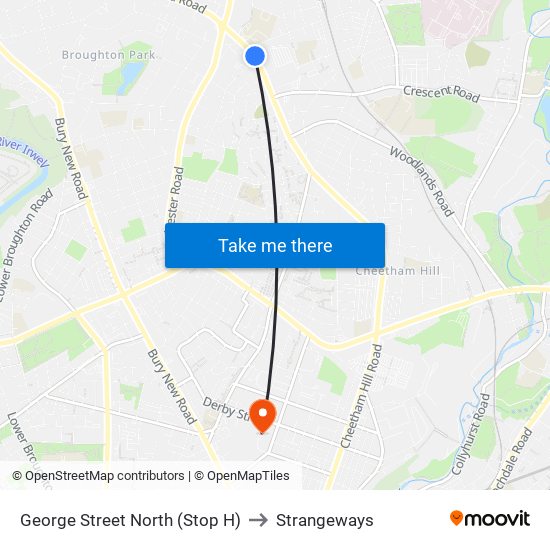 George Street North (Stop H) to Strangeways map