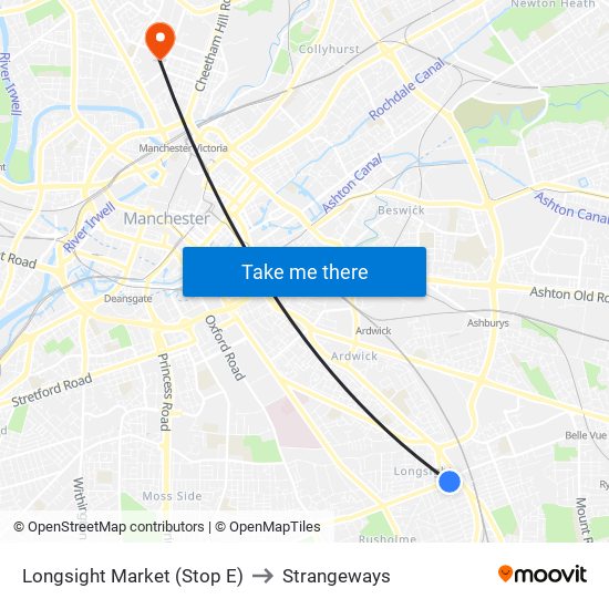 Longsight Market (Stop E) to Strangeways map