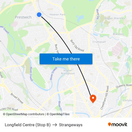 Longfield Centre (Stop B) to Strangeways map