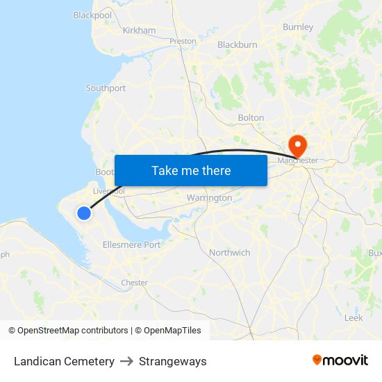 Landican Cemetery to Strangeways map