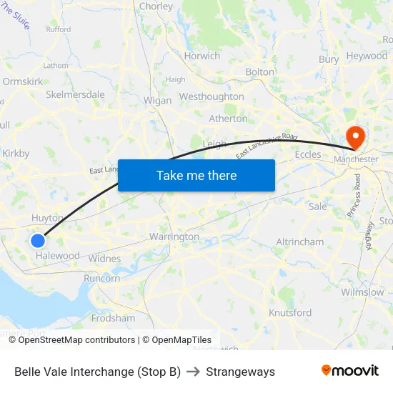 Belle Vale Interchange to Strangeways map