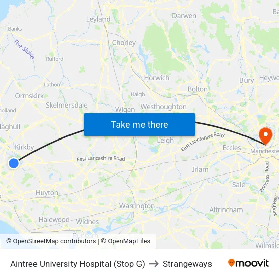 Aintree University Hospital to Strangeways map